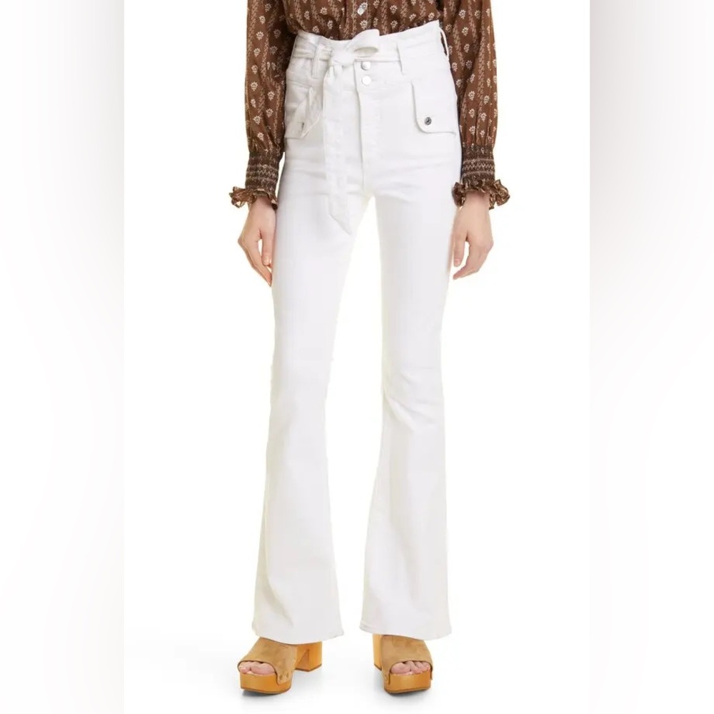 NWT Veronica Beard Giselle Belted High Rise Skinny Flare Jeans in White